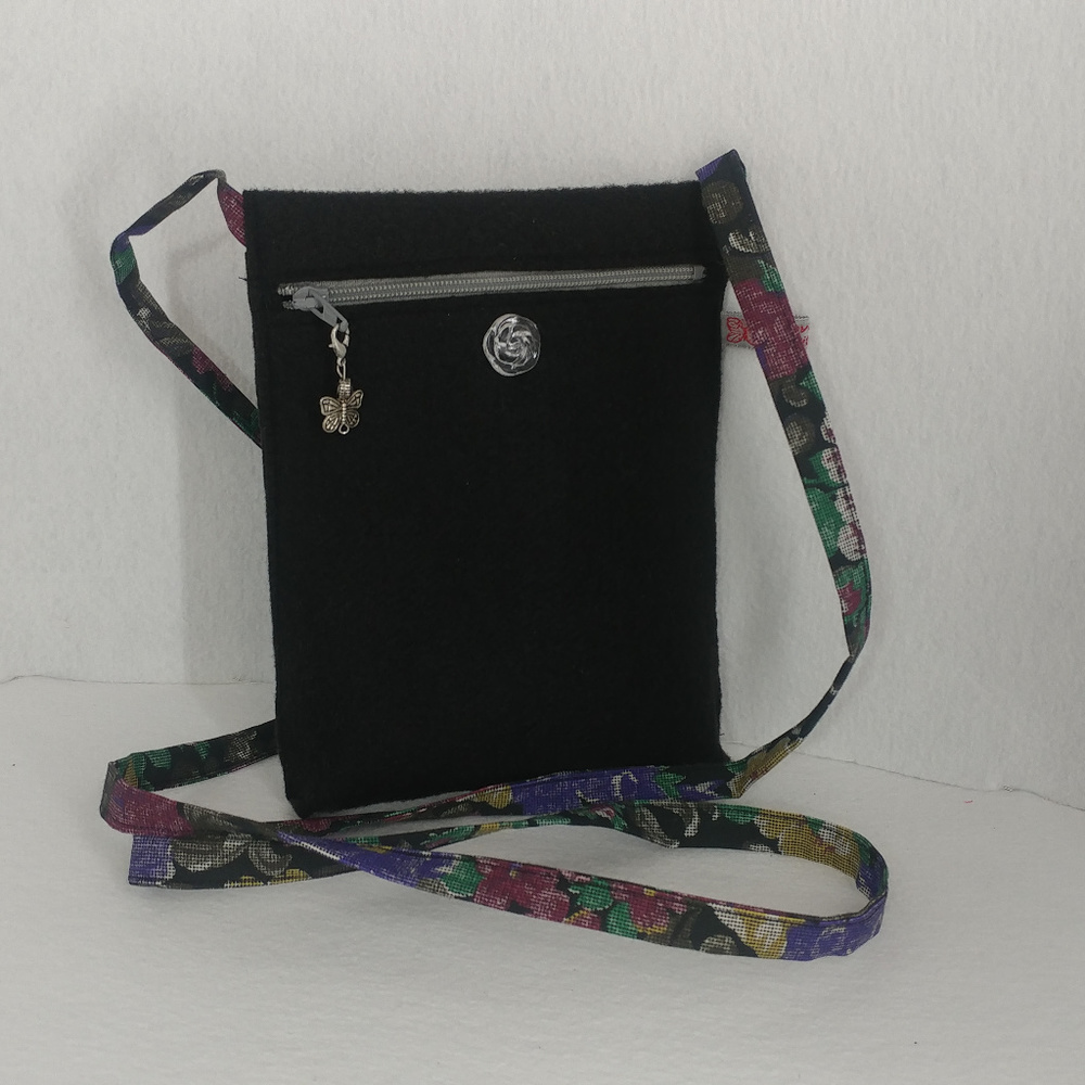 NWT Girls Teens Black Felt Cross Body Purse